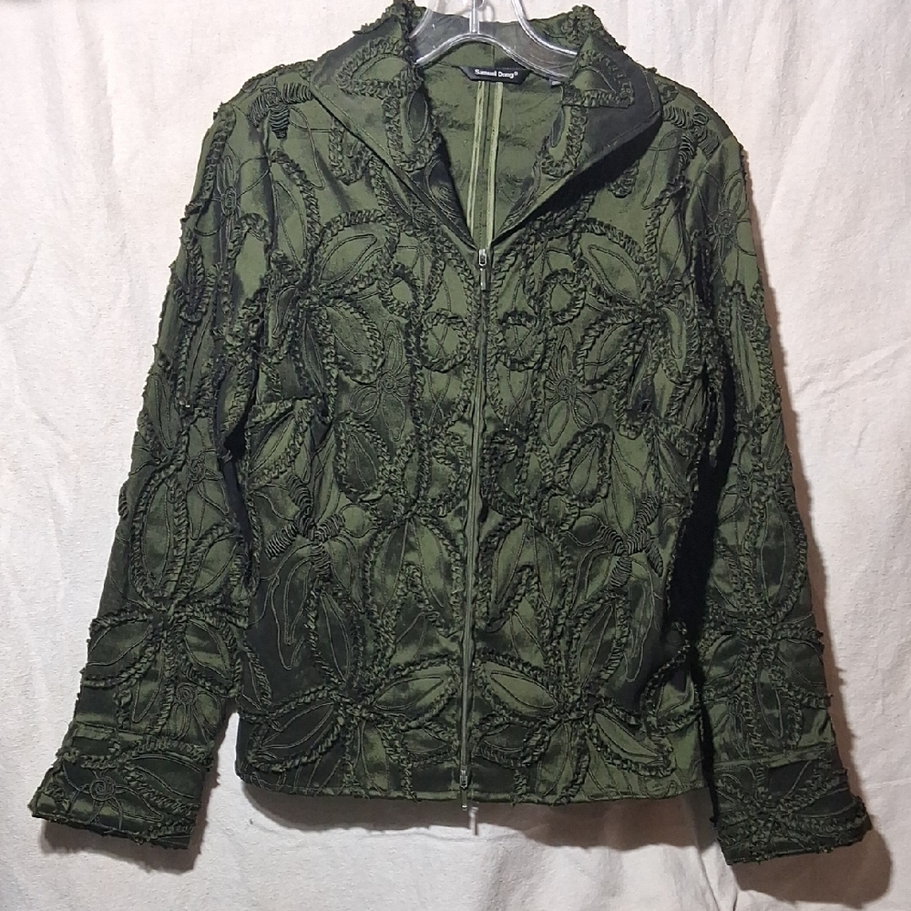 Samuel Dong Women's Small Olive Green Embroidered Bomber Jacket